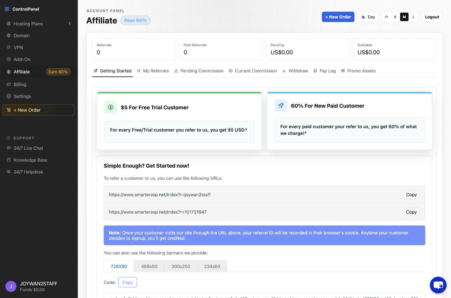 Affiliate withdrawal eligibility notice