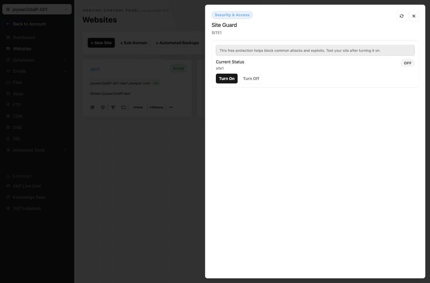 Site Guard tool in the current Hosting Control Panel